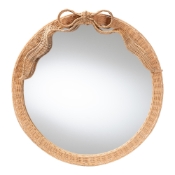 bali & pari Creusa Natural Rattan Round Wall Mirror -Handwoven Wicker Frame with Decorative Bow Accent, Coastal Boho Wall Decor for Entryway, Bedroom, or Living Room